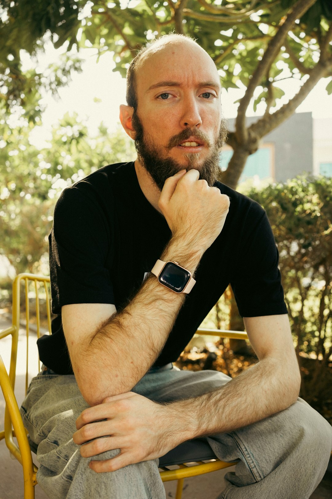 Portrait of a confident middle-aged man podcast host