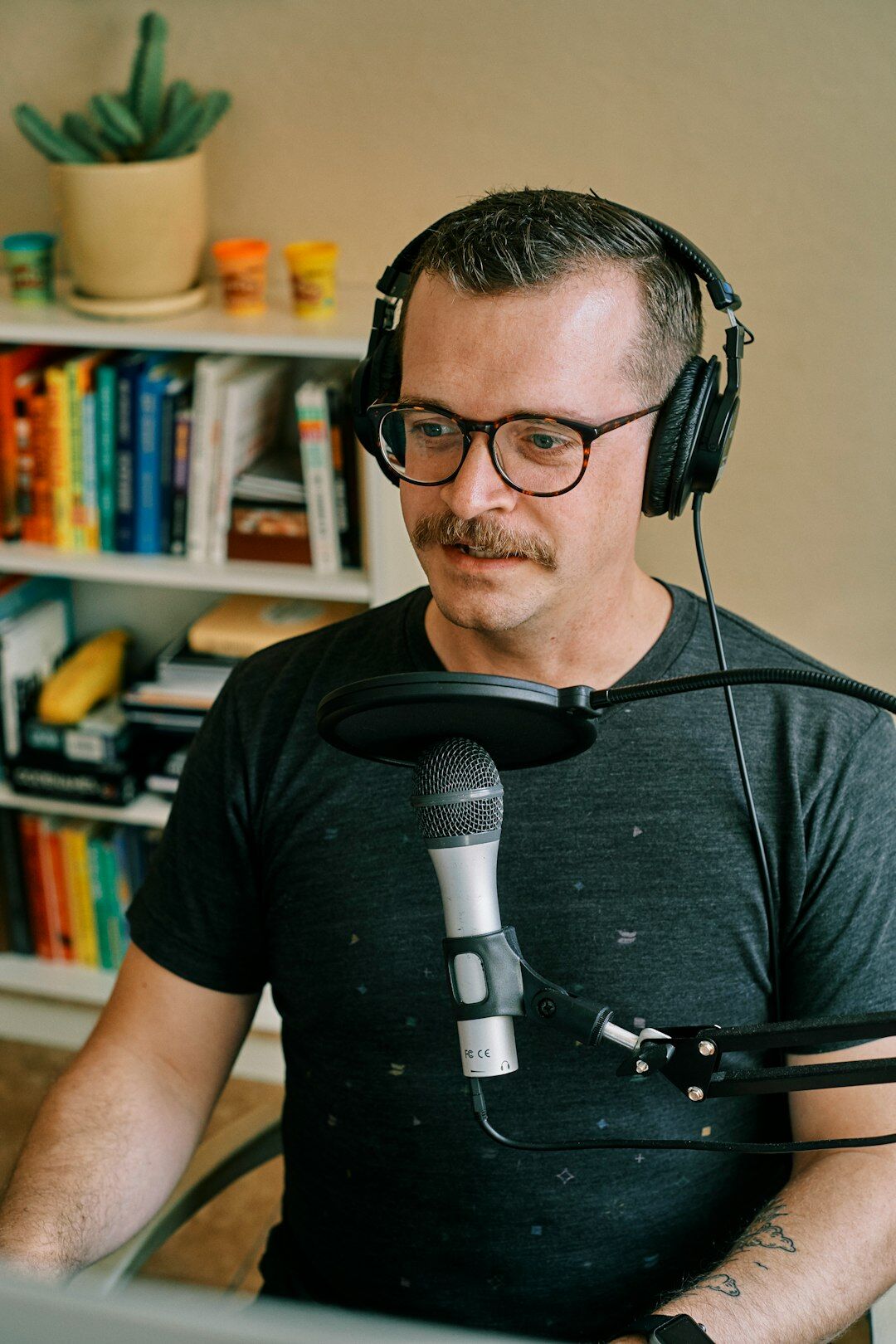 people recording podcast